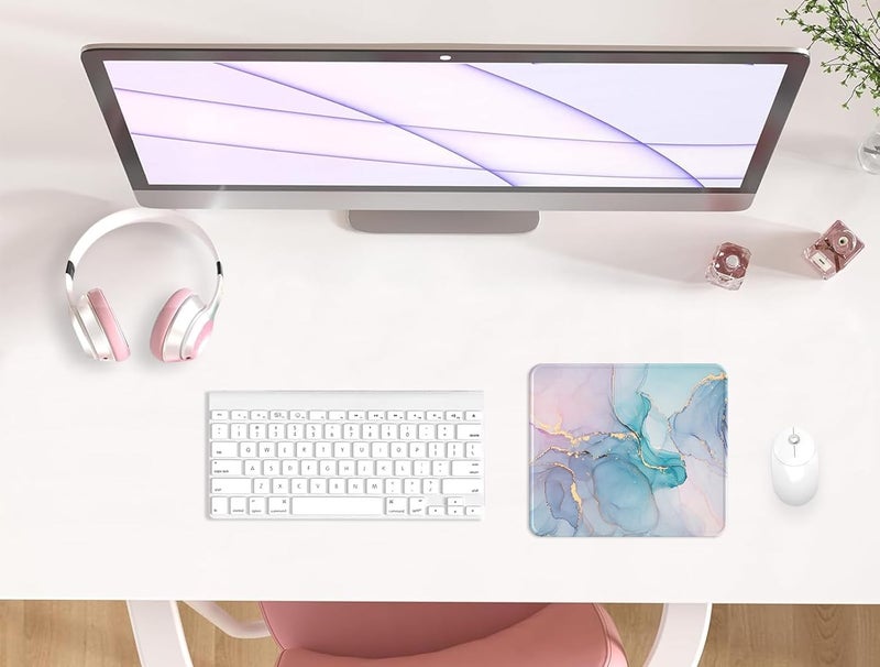 eulps Mouse Pad with Stitched Edge, Multiple Patterns Computer Mouse Pads with Non-Slip Rubber Base, Washable Cloth Mousepad, for Gaming, Laptop, PC (Blue Blush Marble) - Image 2